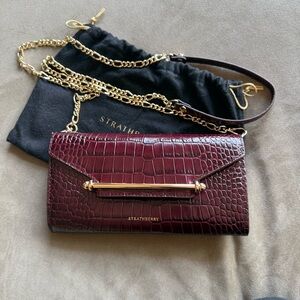 Strathberry Multrees Burgundy Croc-embossed Clutch / Chain wallet